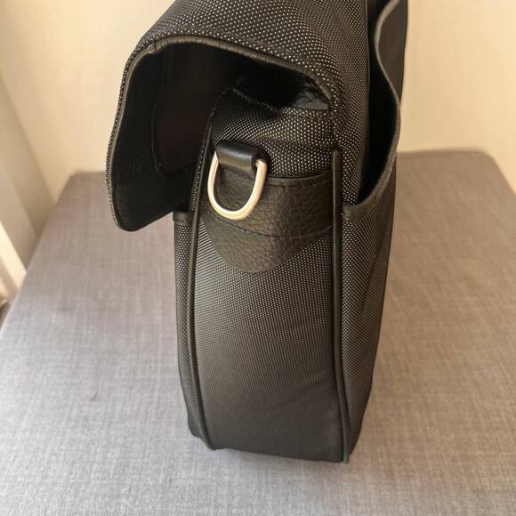 Cole Haan Canvas Leather Trim Briefcase Bag Grey Black 16" Messenger Laptop Bag - Picture 5 of 16